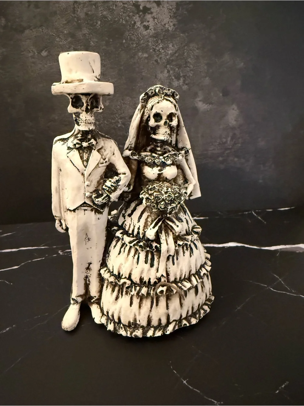 White Skeleton Bride and Groom Cake Topper - Gothic Wedding Accent